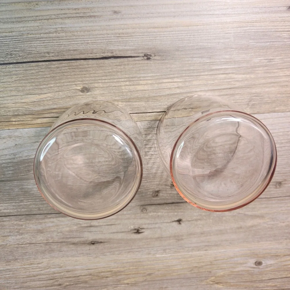 Vintage Pink Glass Tumblers Set 2 Wavy Optic Ripple Juice Water Drinking Glasses